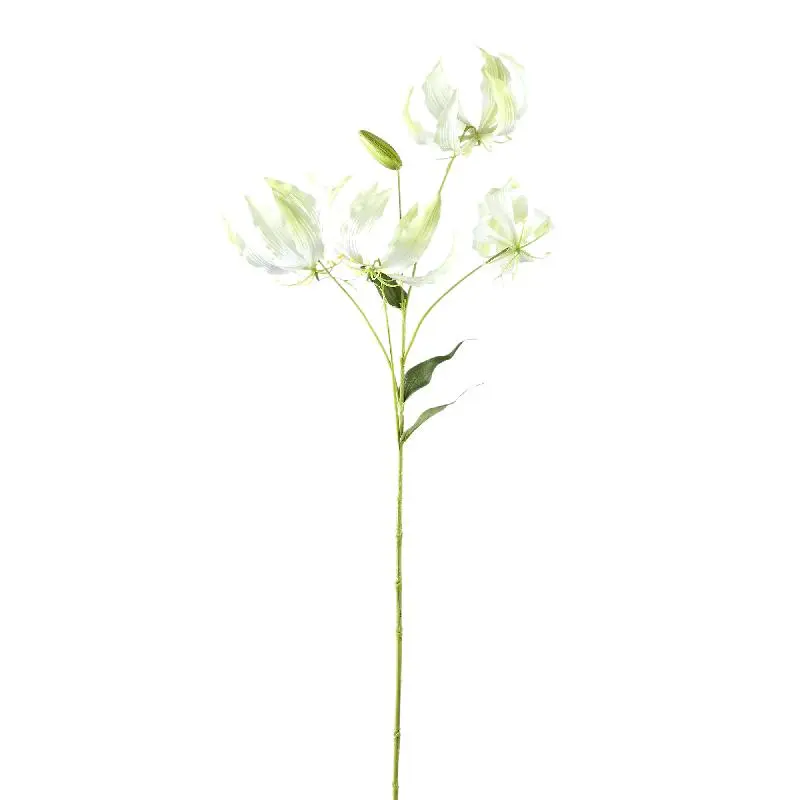 Gartenblume – Cremefarbener Gloriosa-Spray mit Blättern aus Polyesterstoff, Eisenmetall und PE-Kunststoff | PTMD
