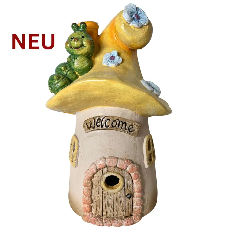 Gartenfigur "Pilzhaus Raupe" mit Solar-LED, 35 cm