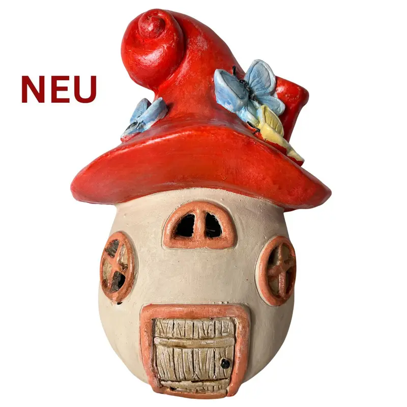 Gartenfigur "Pilzhaus Schmetterling" mit Solar-LED, 31 cm