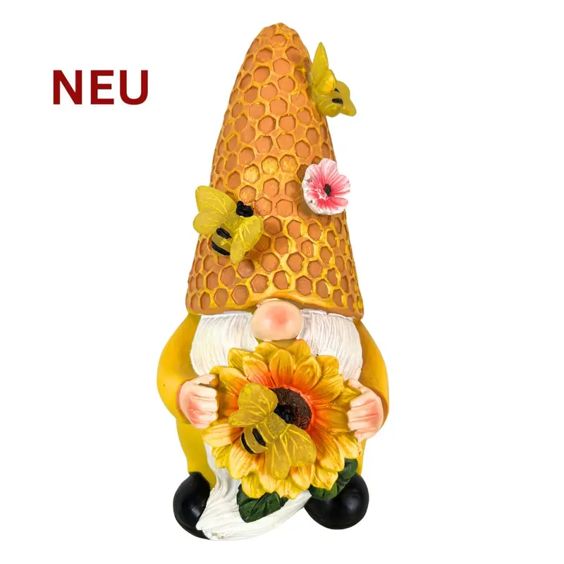 Gartenfigur "Wichtel mit Sonnenblume" mit Solar-LED, 18 cm