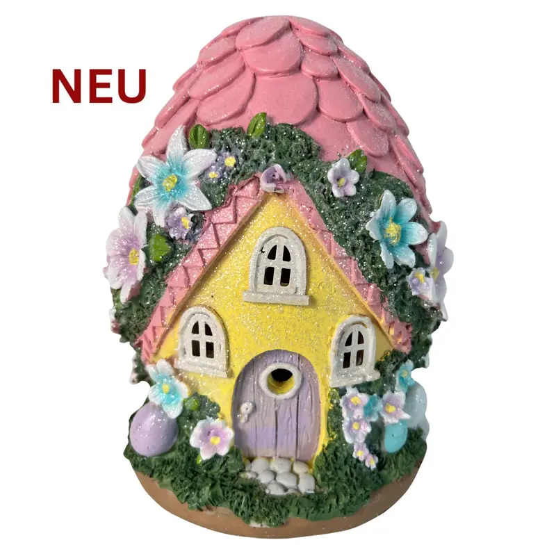 Gartenfigur "Wichtelhaus Ei" mit Solar-LED, 17 cm