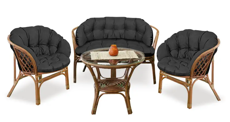 Gartenkissen-Set 2 x 122 x 40 cm mit 190 x 40 cm für Stuhl Sofa Schaukel Rattanmöbel wasserabweisend schwarz