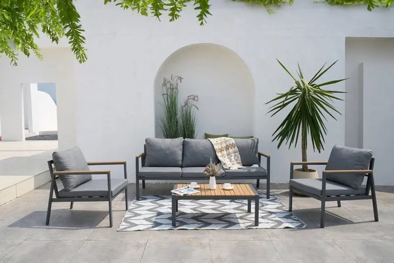 Gartenlounge-Set "Edison Caffe" Anthrazit 5-Sitzer 4-tlg Aluminium Polywood