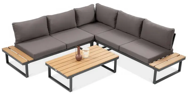 Gartenlounge-Set "Emerson" Ecksofa-Set aus Stahl & Polywood - Grau