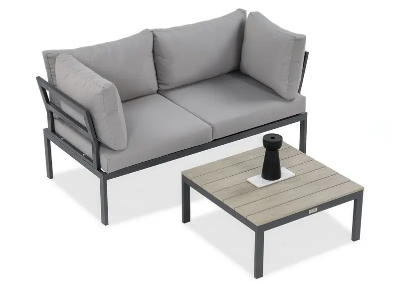 Gartenlounge-Set "JAVA" – Kompaktes 2-Sitzer Ecksofa mit Tisch in Grau