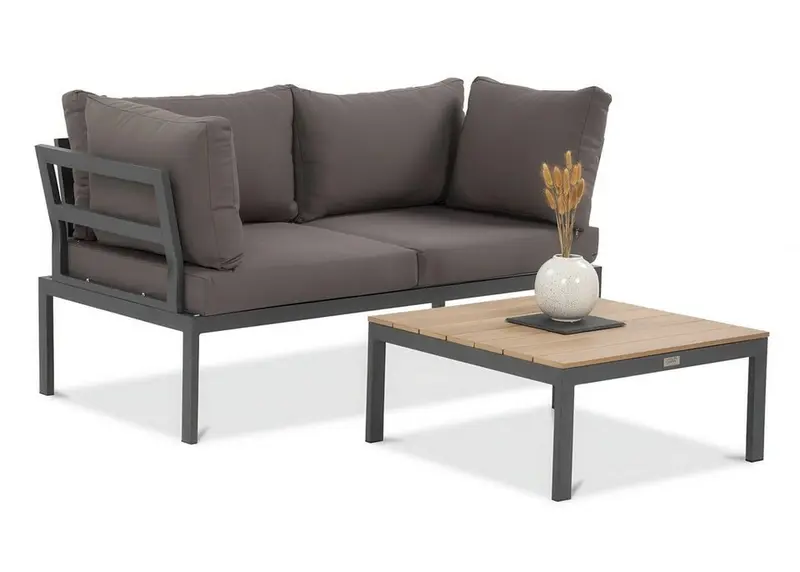 Gartenlounge-Set "JAVA" – Kompaktes 2-Sitzer Ecksofa mit Tisch in Schwarz