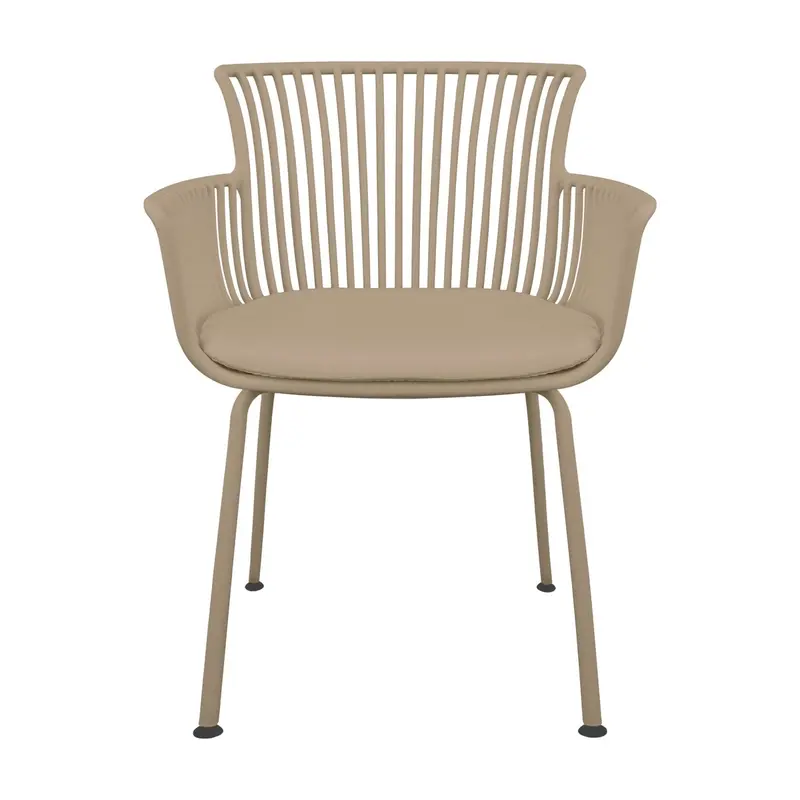 Gartenstuhl – Kunststoff Schale, PU-Leder Kissen, Beige Farbe - Otis | Kick Collection