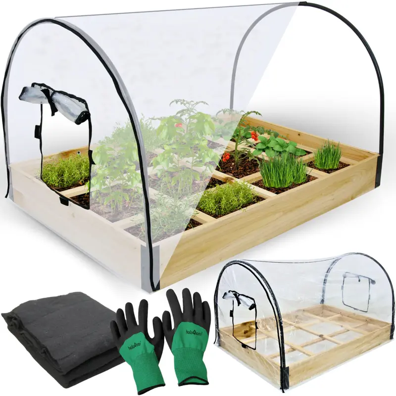 Gemüsebeet mit Abdeckung aus PVC 115cm x 80cm x 54cm I Frühbeet aus Holz