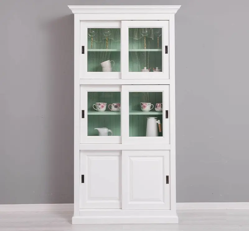 Geschirrschrank aus Massivholz | Küchenschrank | Vitrine | mit 6 Schiebetüren