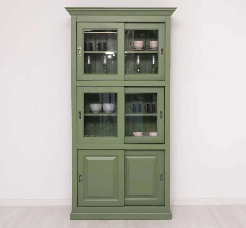 Geschirrschrank aus Massivholz | Küchenschrank | Vitrine | mit 6 Schiebetüren
