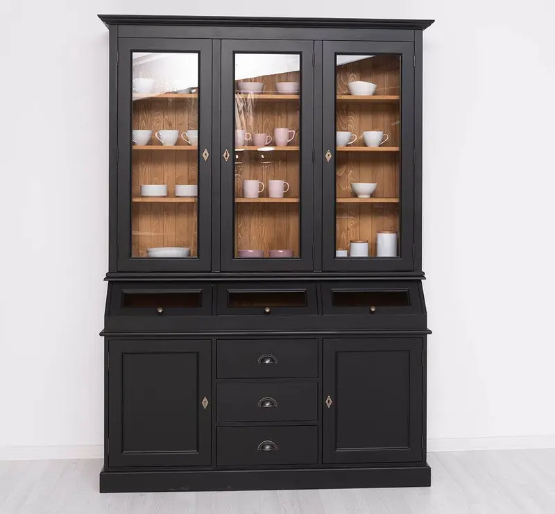 Geschirrschrank aus Massivholz mit Display | 2- teilig | Vitrinenschrank