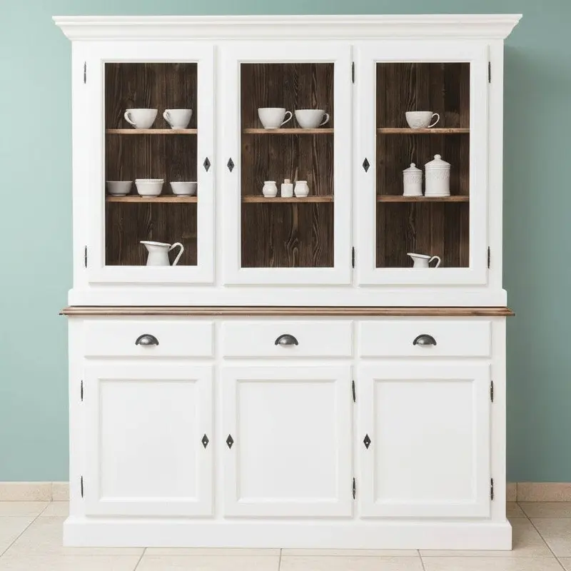 Geschirrschrank aus Massivholz | Vitrine | 2-teilig | 3 Elemente