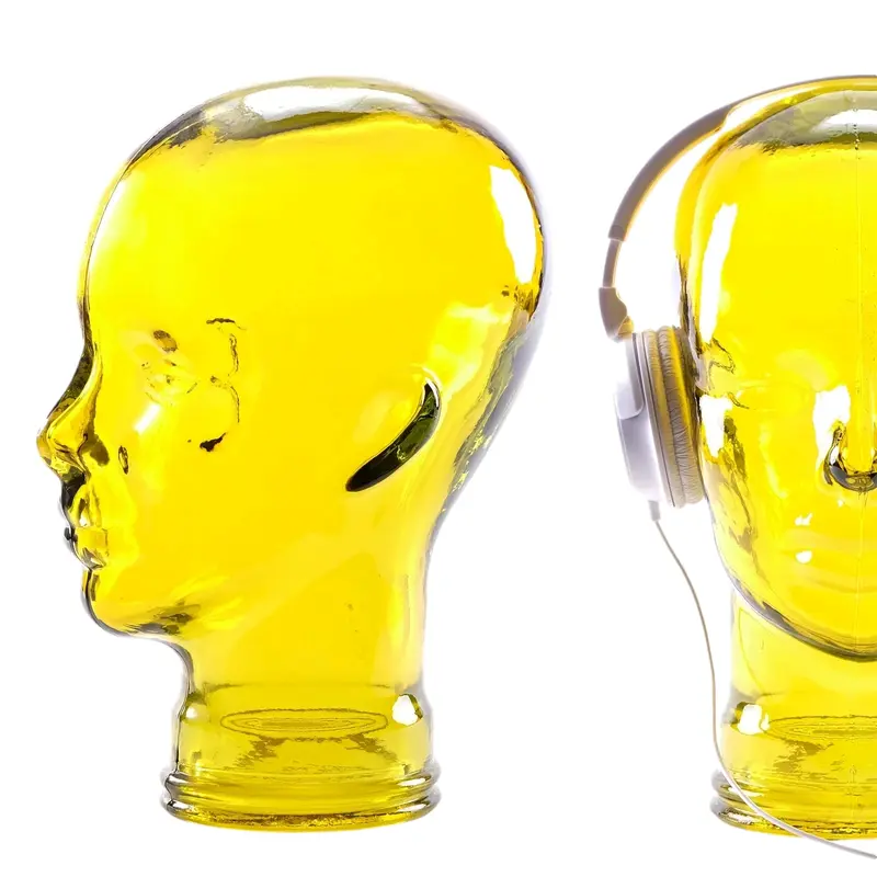 Glas KOPFHÖRERSTÄNDER MICK gelb transparent | 29cm Glaskopf Skulptur