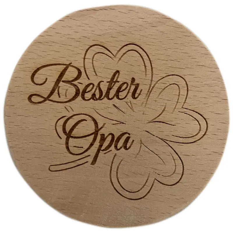 Glasdeckel mit Gravur "Bester Opa" aus Buchenholz