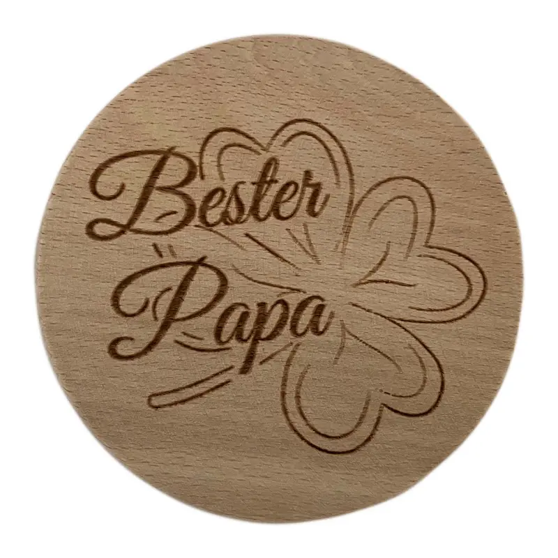 Glasdeckel mit Gravur "Bester Papa" aus Buchenholz