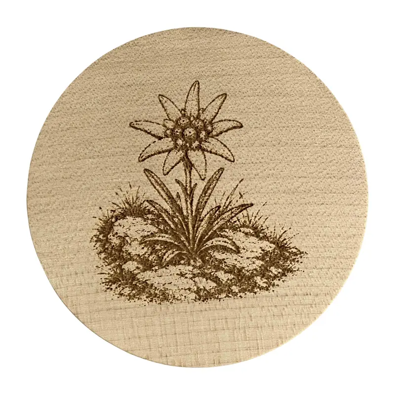 Glasdeckel mit Gravur "Edelweiß Blume" aus Buchenholz