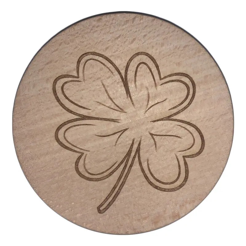 Glasdeckel mit Gravur "Kleeblatt" aus Buchenholz