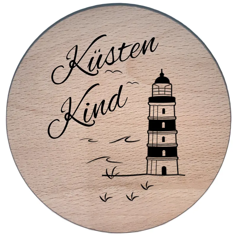 Glasdeckel mit Gravur "Küstenkind" aus Buchenholz