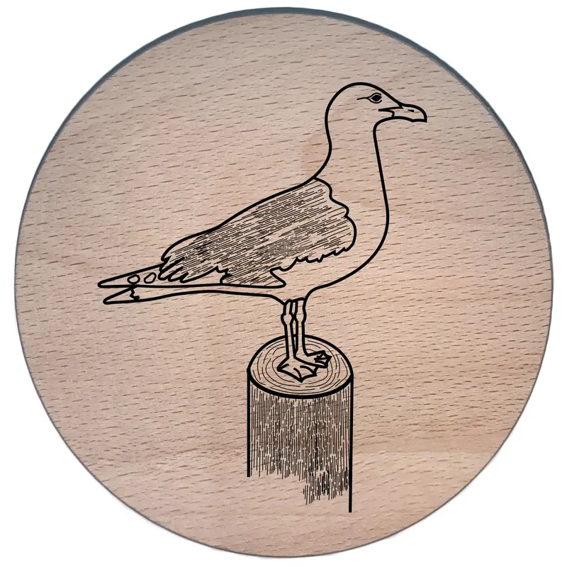 Glasdeckel mit Gravur "Seemöwe" aus Buchenholz