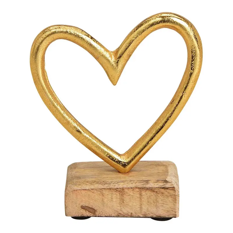 Goldenes Herz auf Holzsockel 13cm Deko Aufsteller