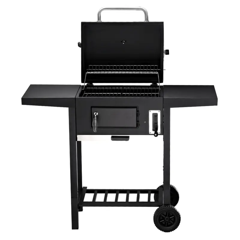 Grillwagen Holzkohlegrill mit Deckel, 2 Ablagen, Thermometer uvm.