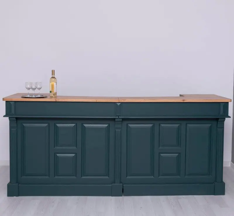 Große Empfangstheke aus Massivholz | Vintage Bartresen im Landhausstil