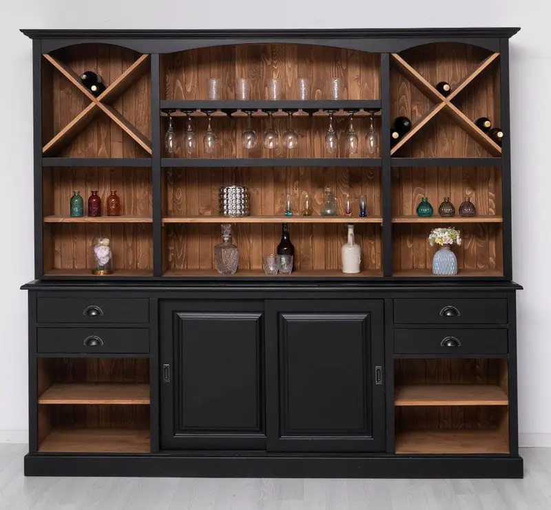 Großer Buffetschrank aus Massivholz | Wohnzimmerschrank mit Glashaltern und Weinfächern