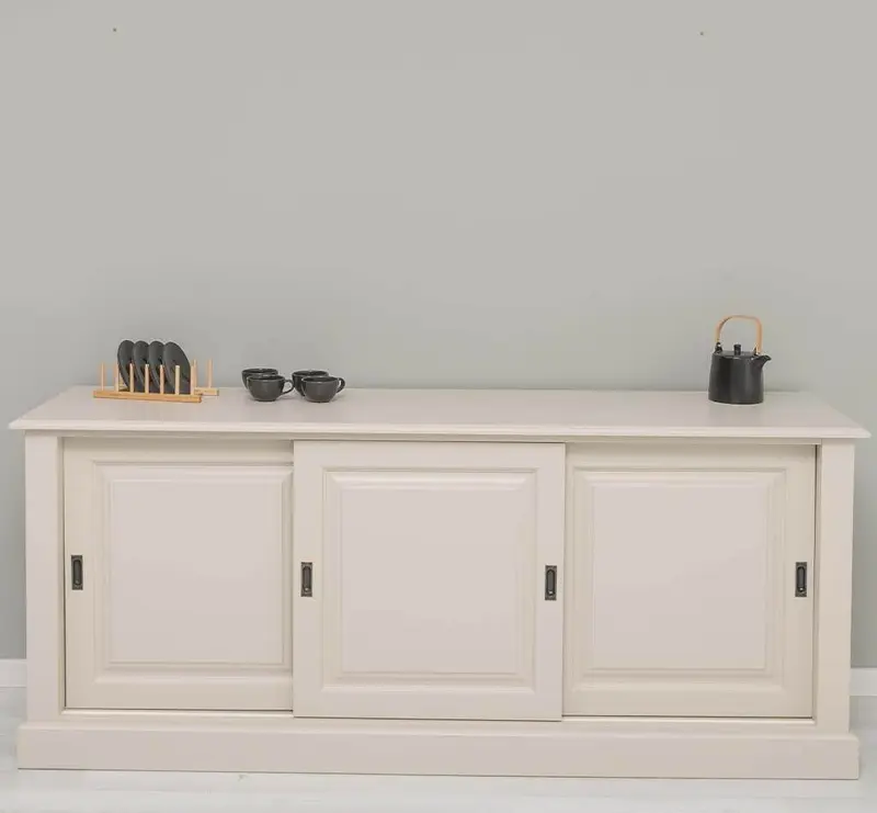 Großes Massivholz- Sideboard mit drei Schiebetüren - Lowboard