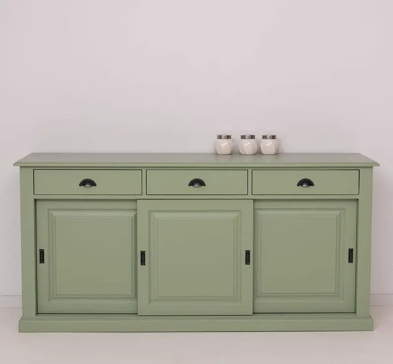 Großes Sideboard aus Massivholz mit 3 Schiebetüren und 3 Schubladen