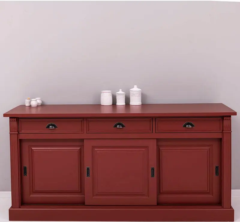 Großes Sideboard aus Massivholz mit 3 Schiebetüren und 3 Schubladen