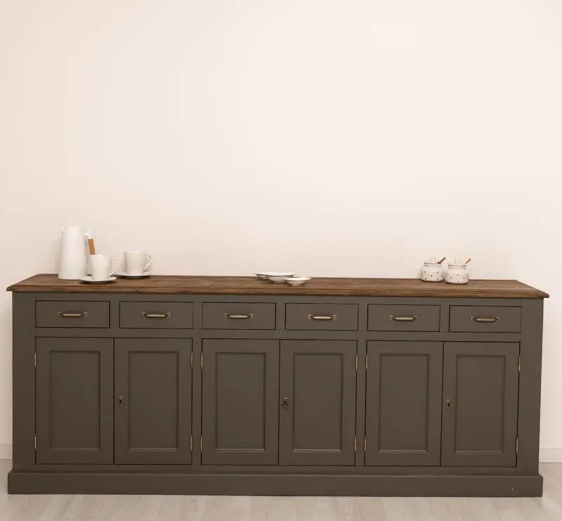Großes Sideboard aus Massivholz mit sechs Schubladen und Türen