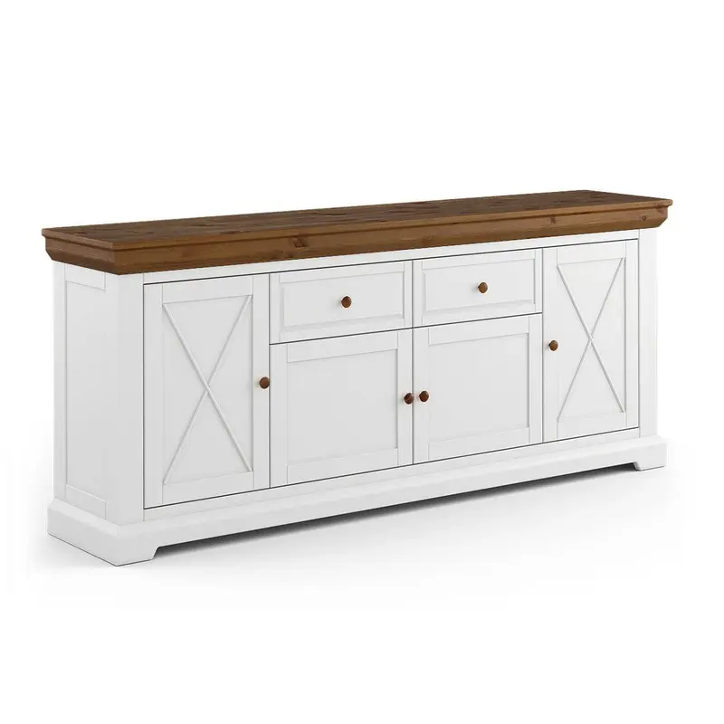 Großes Sideboard aus Massivholz | Viertürige Wohnzimmerkommode Marone Elite Tabacco mit Schubladen