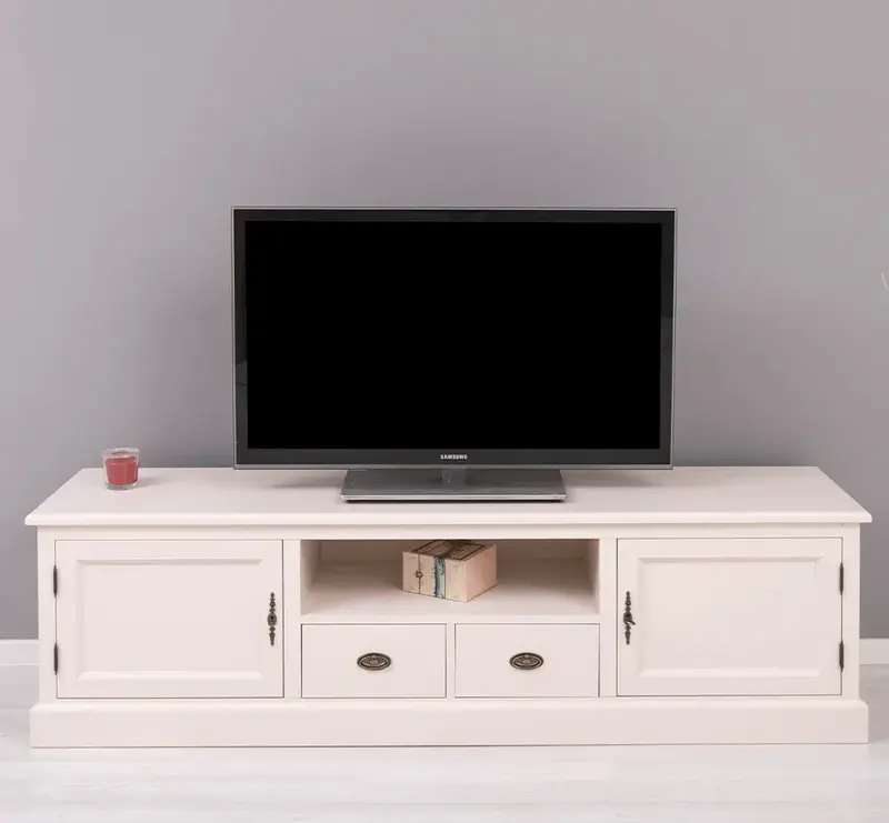 Großes TV-Board aus Massivholz | Zweitüriges Lowboard mit Schubladen