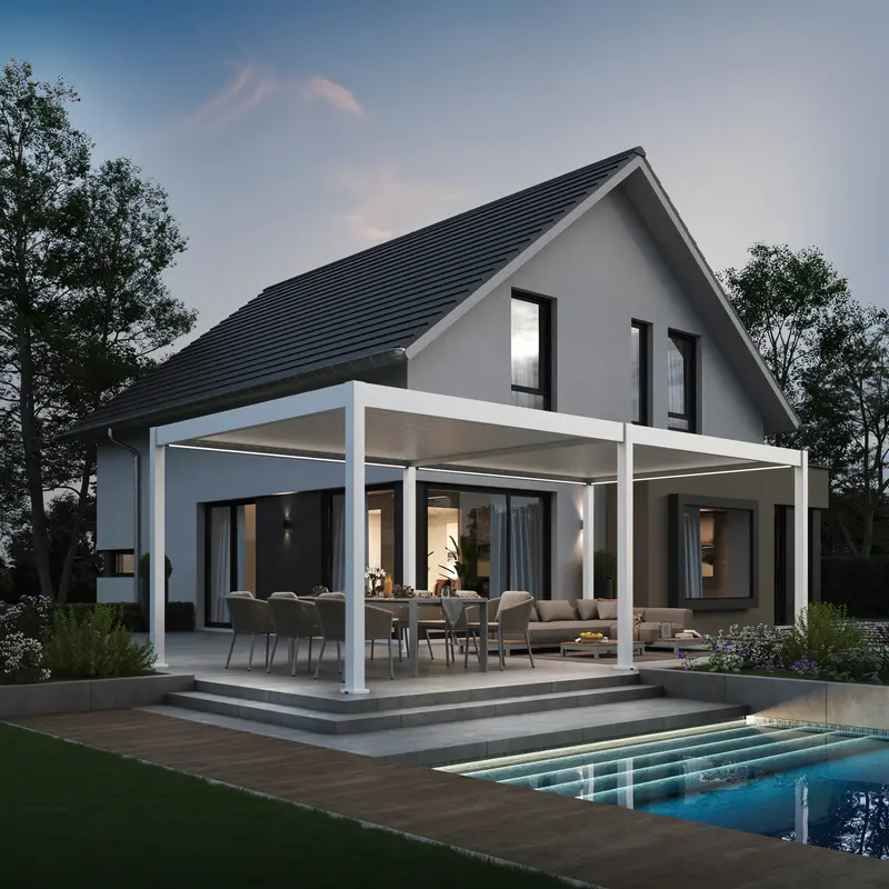 Gutroof Pergola "Deluxe" 3,6x7,2m - elektrisches Lamellendach, LED, Aluminium, Weiß