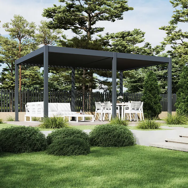 Gutroof Pergola "Deluxe Automatic" 3,6x5,3m - elektrisches Lamellendach, LED, Anthrazit