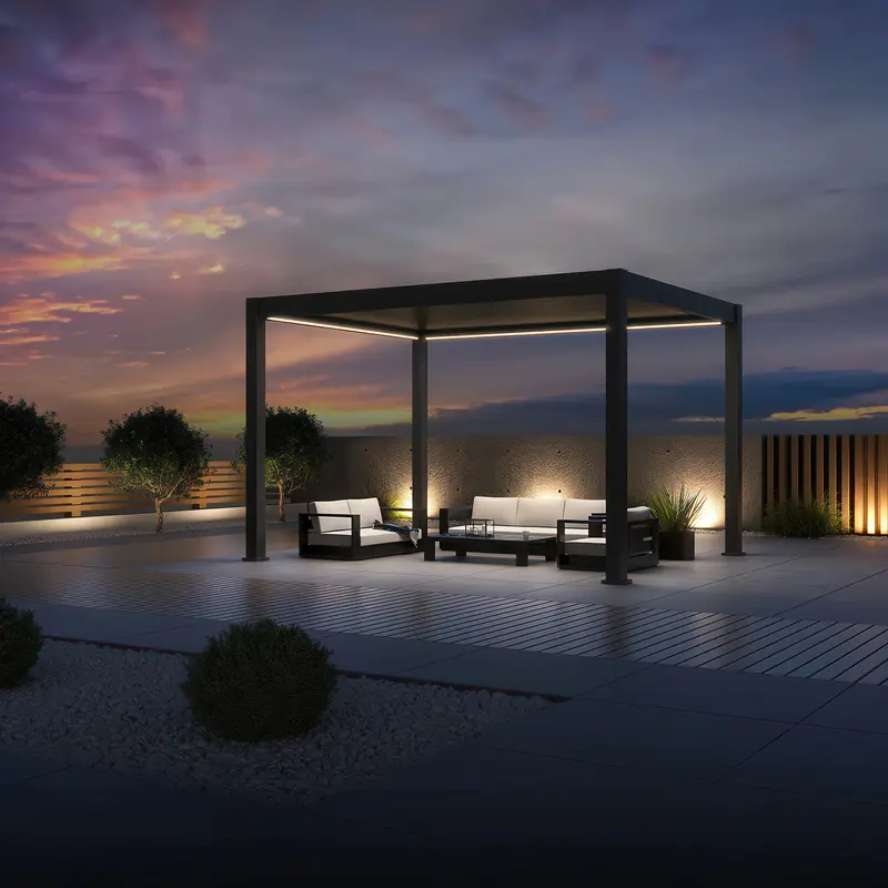 Gutroof Pergola "Deluxe Pro" 3x4m elektrisch / motorisiert, Aluminium - LED / RGB | Taupe / Braun