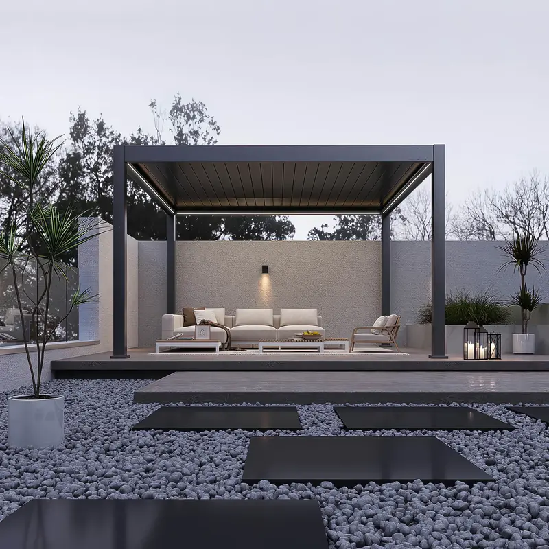 Gutroof Pergola "Deluxe Pro" 4x4m elektrisch / motorisiert, Aluminium - LED / RGB | Anthrazit