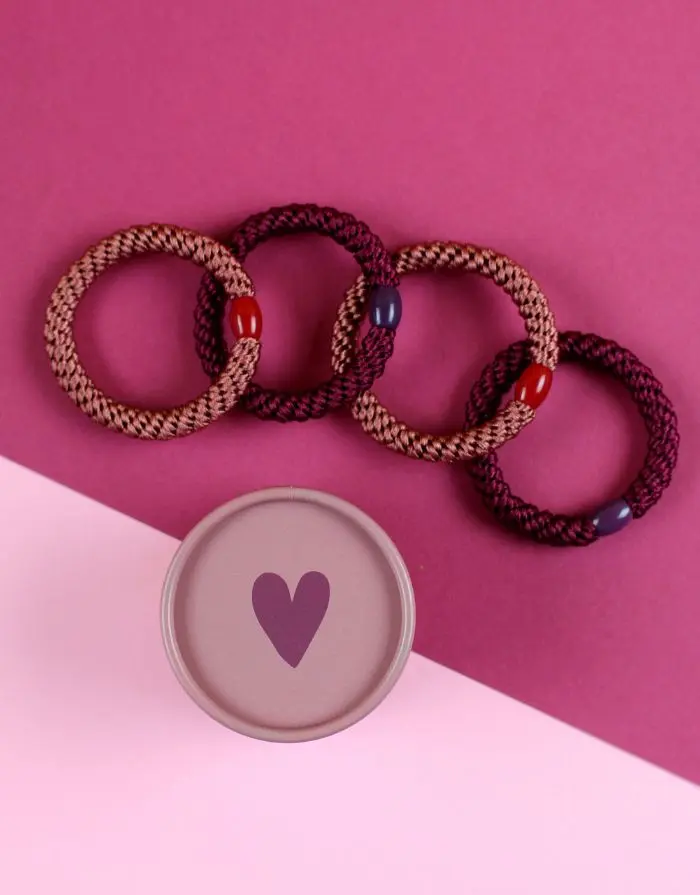 Haargummi 4er Set in Geschenkbox I Altrosa/Dunkelrot