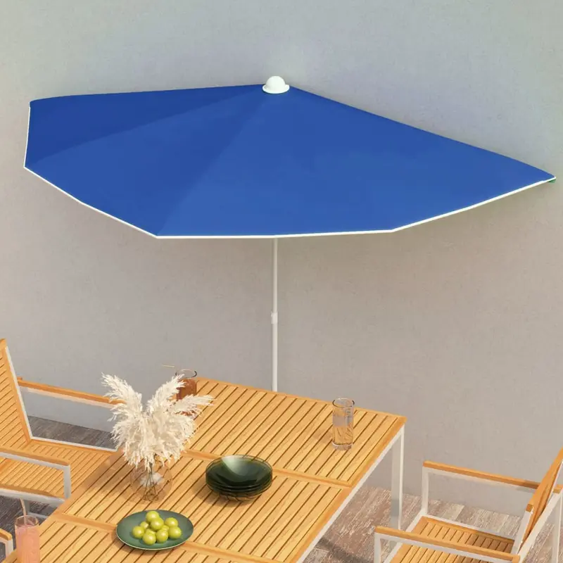 Halb-Sonnenschirm mit Mast 180x90 cm Azurblau