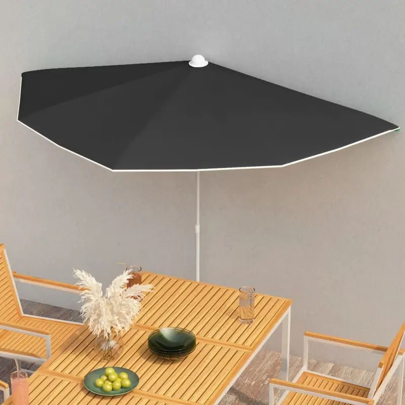Halb-Sonnenschirm mit Mast 180x90 cm Schwarz