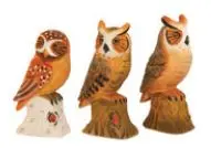 Handgeschnitzte Eulen gemischt aus Holz 3er Set ca. 9x7x4 cm bemalt