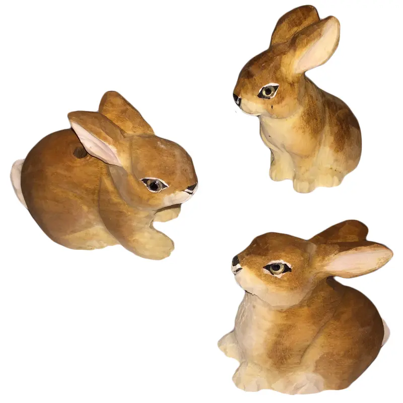 Handgeschnitzte Hasen aus Holz im 3er Set ca. 6,5x6 cm bemalt