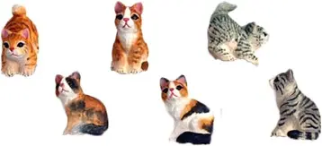 Handgeschnitzte Katzen aus Holz im 6er Set ca. 5x9 cm bemalt