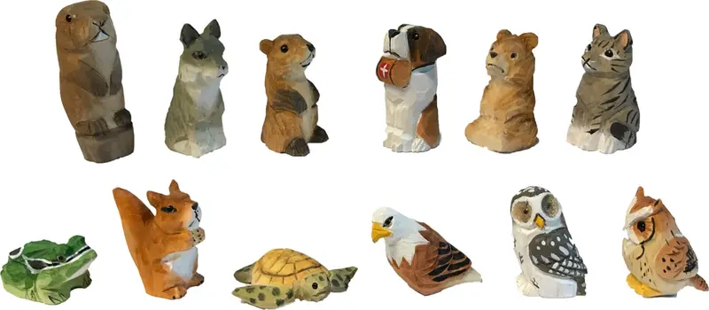 Handgeschnitzte Tiere gemischt aus Holz im 12er Set ca. 4-5 cm bemalt