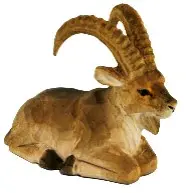 Handgeschnitzter Steinbock liegend aus Holz ca. 9x7 cm bemalt