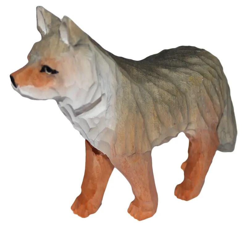 Handgeschnitzter Wolf aus Holz ca. 10 cm bemalt
