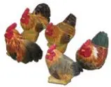 Handgeschnitztes Hahn und Huhn Set gemischt aus Holz 6er Set ca. 7x4x6,5 cm bemalt