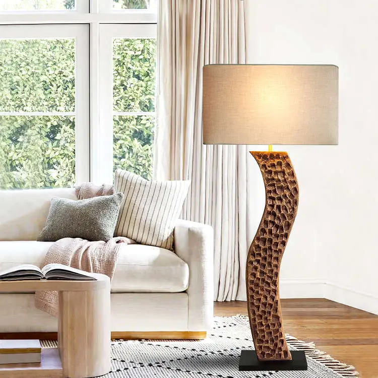 Handmade Stehlampe DELATIA 170cm Leinenschirm