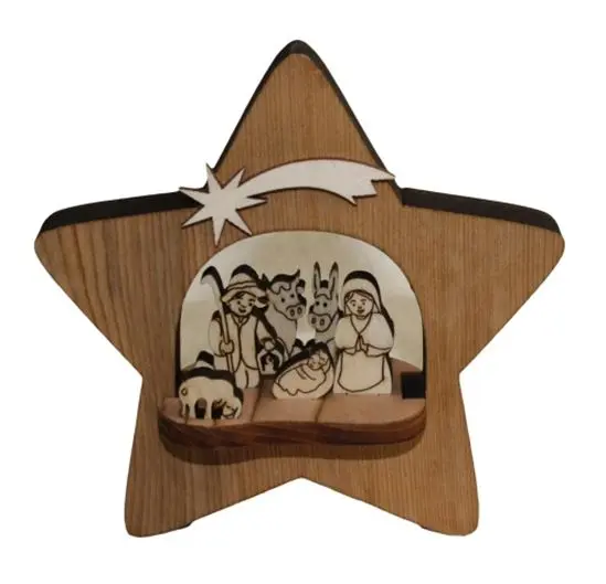 Hl. Familie in Stern aus Holz 11x11x5 cm