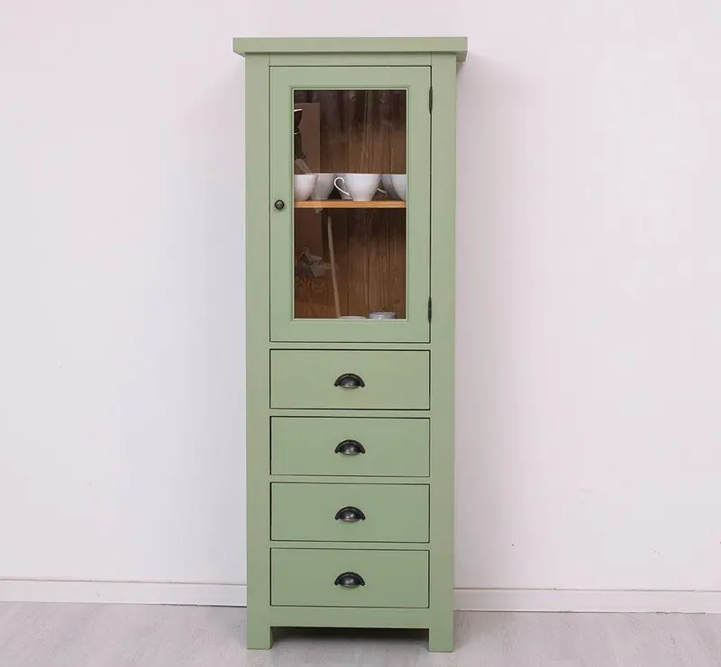 Hochschrank aus Massivholz mit Glastür - Küchenschrank